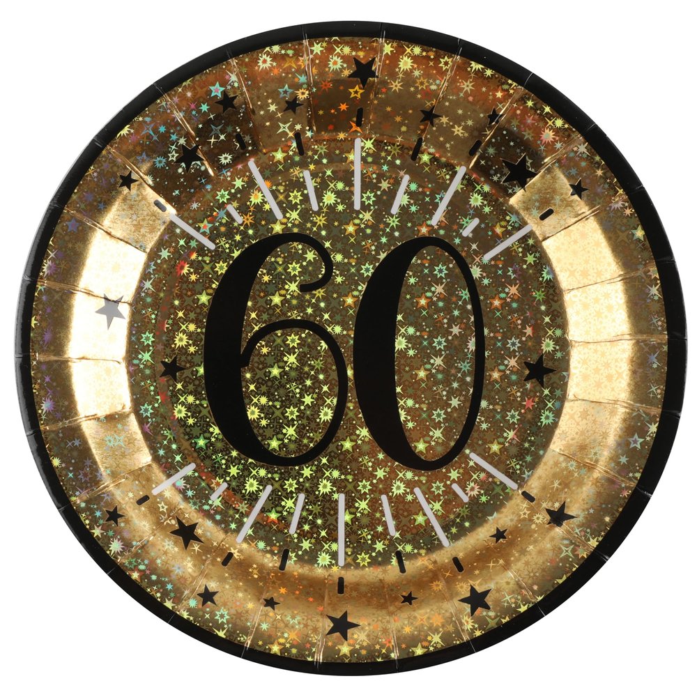 Santex 6789 60, Pack of 10 Metallic Glitter 60th Birthday Plates