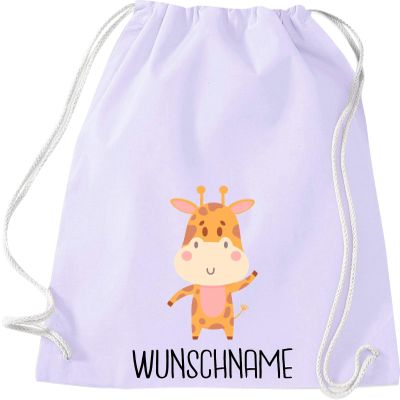 Kleckerliese Kids' Gym Bag for School & Kindergarten, Personalized Giraffe, Lavender