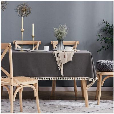 Nordic Modern Solid Cotton-Linen Tablecloth, Blue Lake, 160 x 160 cm