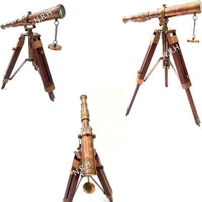 Antique Vintage 1915 Brass Nautical Spyglass Telescope on Wooden Tripod