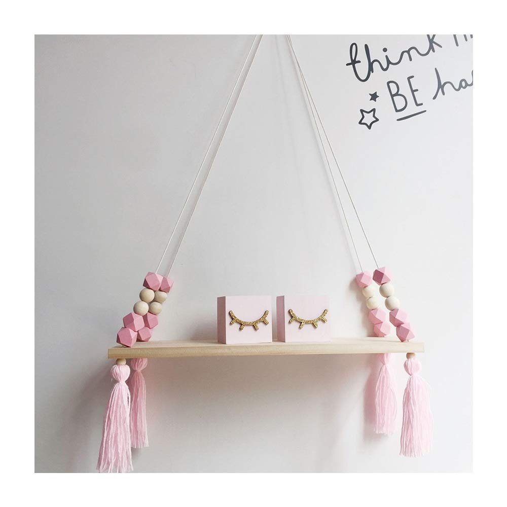 GJSN Wall-Mounted Shelf, Three-Tier Storage Rack, Pink
