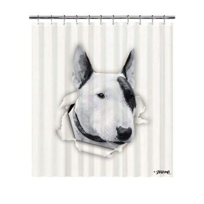 BAGEYOU Funny Bull Terrier Puppy Shower Curtain with Teardrop Paper Design, 183 x 203 cm, Waterproof, 12 Hooks
