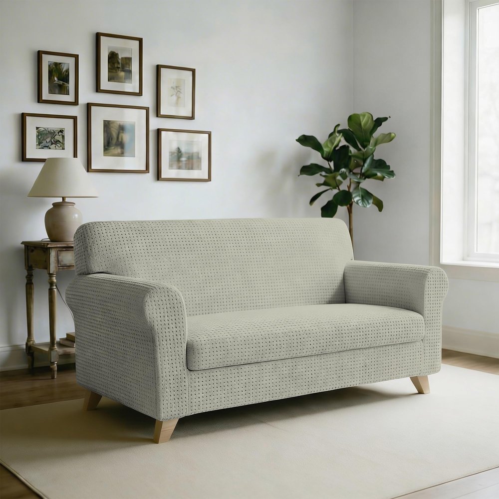 Italian Bed Linen Iris Stretch Sofa Cover, Cream, 3 Seats