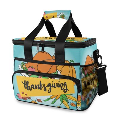MONTOJ Thanksgiving Dinner Painting Tote Cooler Bag, Insulated Lunch Bag for Women and Men, 15L