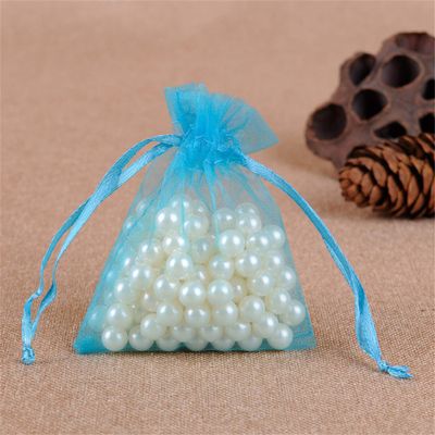 100 Blue Organza Gift Bags with Drawstrings, 30 x 40 cm