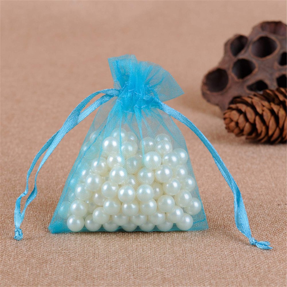 100 Blue Organza Gift Bags with Drawstrings, 30 x 40 cm