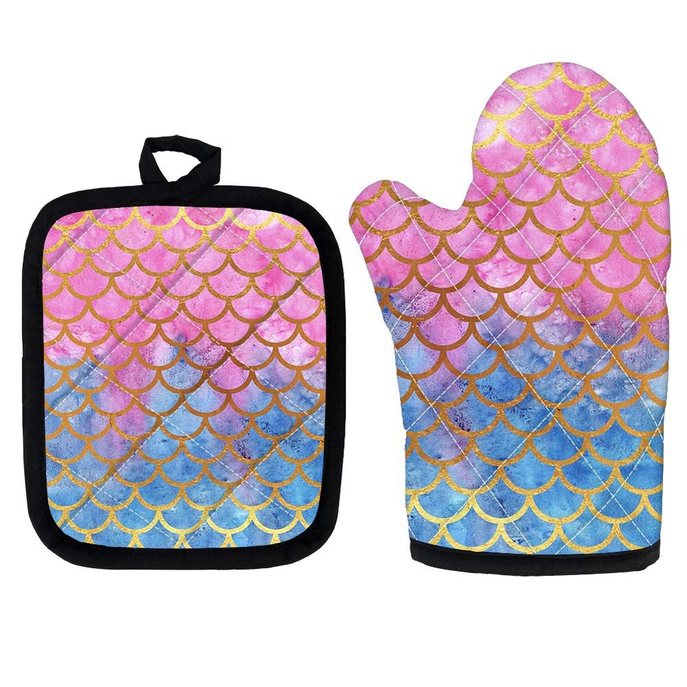HUGS IDEA Insulated Oven Mitts, Heat-Resistant to 200°C, Candy Colors