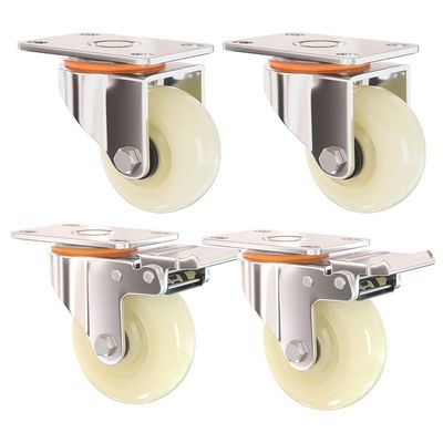 3"/4" Heavy-Duty Industrial Casters, Nylon Swivel Casters with Brakes, 320 kg, 4-Pack