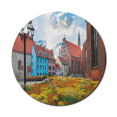 Ambesonne Victorian Riga Old Town Mouse Pad, Round, Non-Slip, 20.3 cm