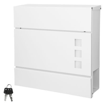 ECD Germany White Wall-Mounted Mailbox with Newspaper Compartment, Lock and 2 Keys, 37 x 10.5 x 36.5 cm