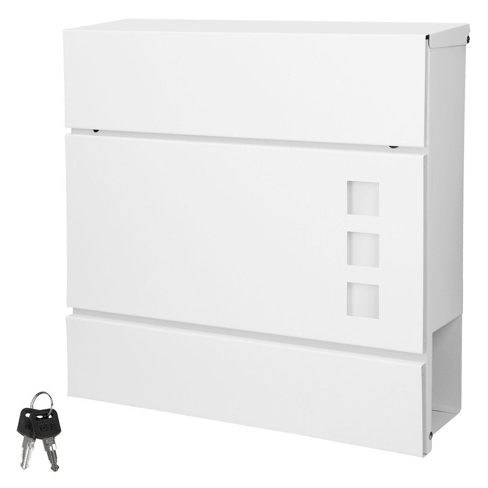 ECD Germany White Wall-Mounted Mailbox with Newspaper Compartment, Lock and 2 Keys, 37 x 10.5 x 36.5 cm