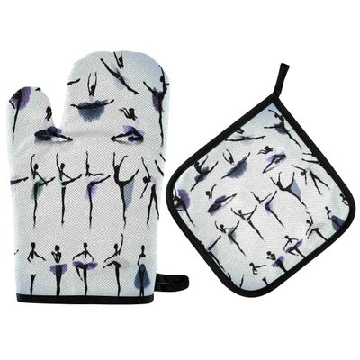 Watercolor Ballet Girl Print Oven Mitt and Pot Holder Set