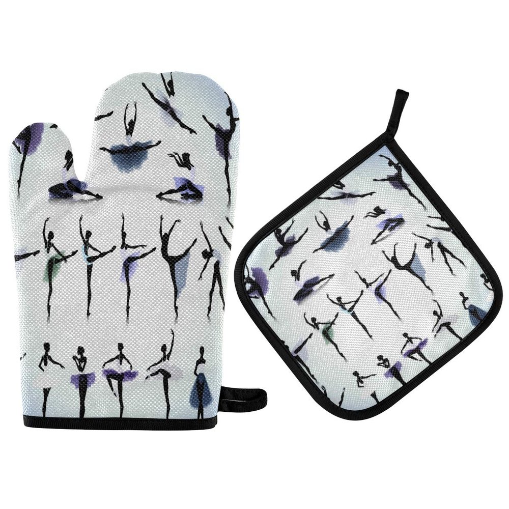 Watercolor Ballet Girl Print Oven Mitt and Pot Holder Set