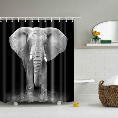 FANSU Mold-Resistant Shower Curtain, 3D Printed, 100% Polyester, Waterproof, Antibacterial, with 12 C-Shaped Plastic Hooks, Elephant, 165 x 180 cm