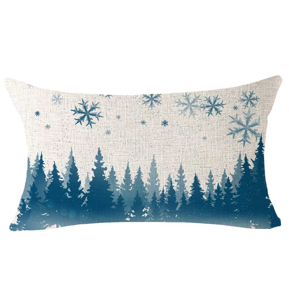 NIDITW Merry Christmas Pillow Cover with Snowflake and Pine Tree, Jute, Henna, 12 x 20 in