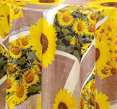 PVC Tablecloth Sunny 2, Washable Oilcloth, Yellow-Brown Sunflower, 140 x 100 cm