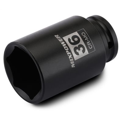 MIXPOWER 1/2" Drive Deep Impact Socket, CR-MO, 36 mm Metric, 6-Point Axle Nut Socket
