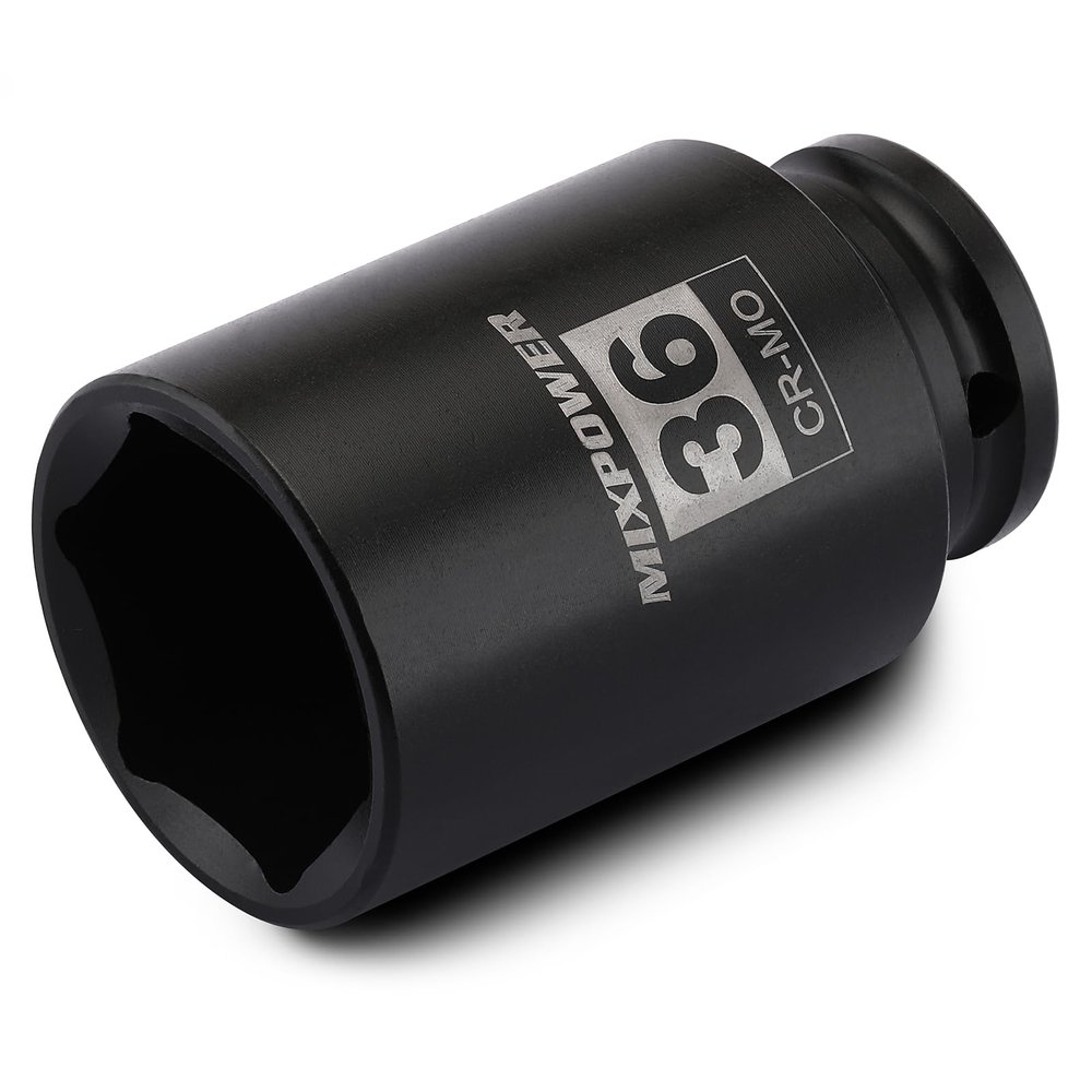 MIXPOWER 1/2" Drive Deep Impact Socket, CR-MO, 36 mm Metric, 6-Point Axle Nut Socket