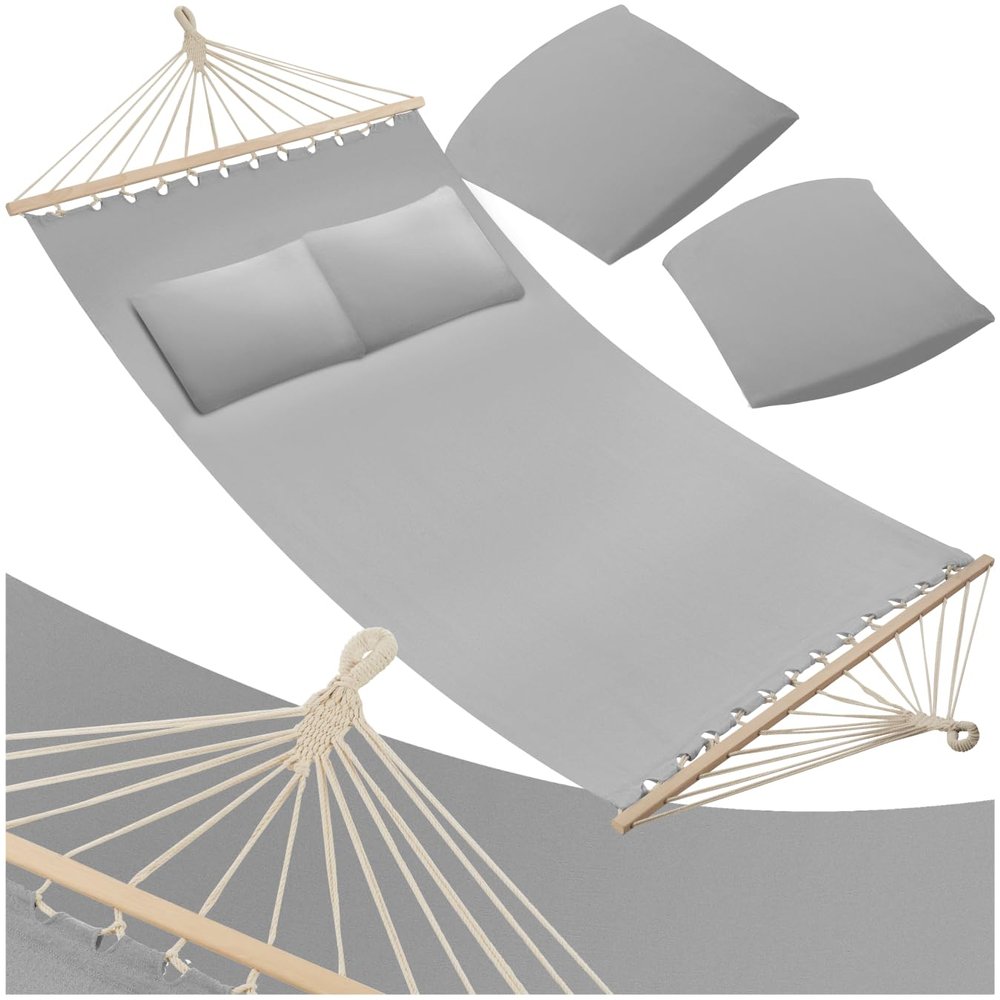 tectake Double Outdoor Hammock, XXL Fabric Swing, Light Gray