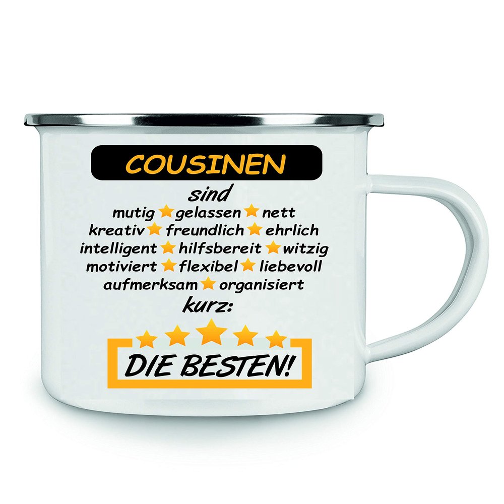 Crealuxe Enamel Mug “Cousins Are Brave, Calm, Nice… In Short: the Best”