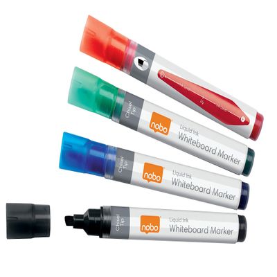 Nobo Liquid Ink Whiteboard Marker Set, 10-Pack, 4 mm Chisel Tip, Assorted Colors