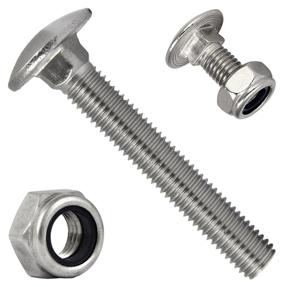 M12x40 Stainless Steel Carriage Bolts with Lock Nuts, 5-Pack