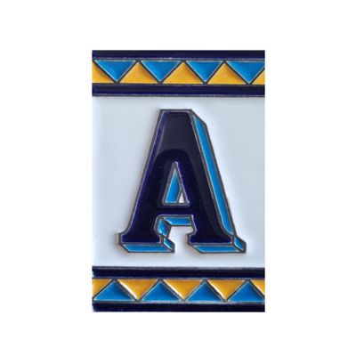 House Number Ceramic Tiles, Letters & Frames, Spanish Orange-Blue Design, 11 x 6 cm, Letter A