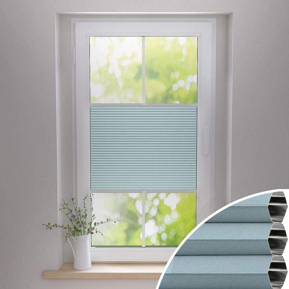Gardinen21 Thermal Honeycomb Pleated Blind, No Drilling, Clamp-Fix, 120 x 220 cm, for Doors & Windows, 100% Blackout