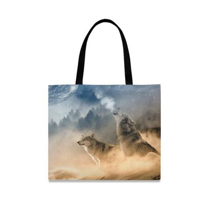 Canvas Tote Bag with Wolves in the Snow Design