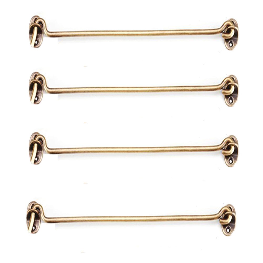 4-Pack Brass Cabin Hooks and Door Latches for Gates, Sheds, Cabinets and Windows