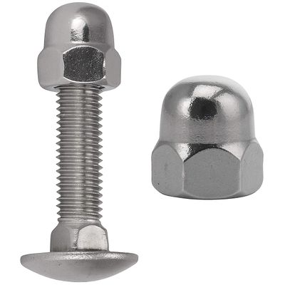 FASTON M6x65 Carriage Bolts with High-Form Hex Cap Nuts, Full Thread, Stainless Steel A2 (V2A), 100 Pieces