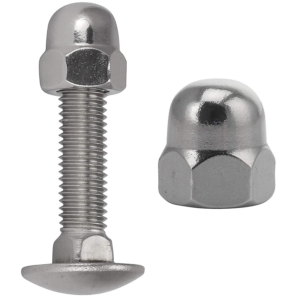 FASTON M6x65 Carriage Bolts with High-Form Hex Cap Nuts, Full Thread, Stainless Steel A2 (V2A), 100 Pieces