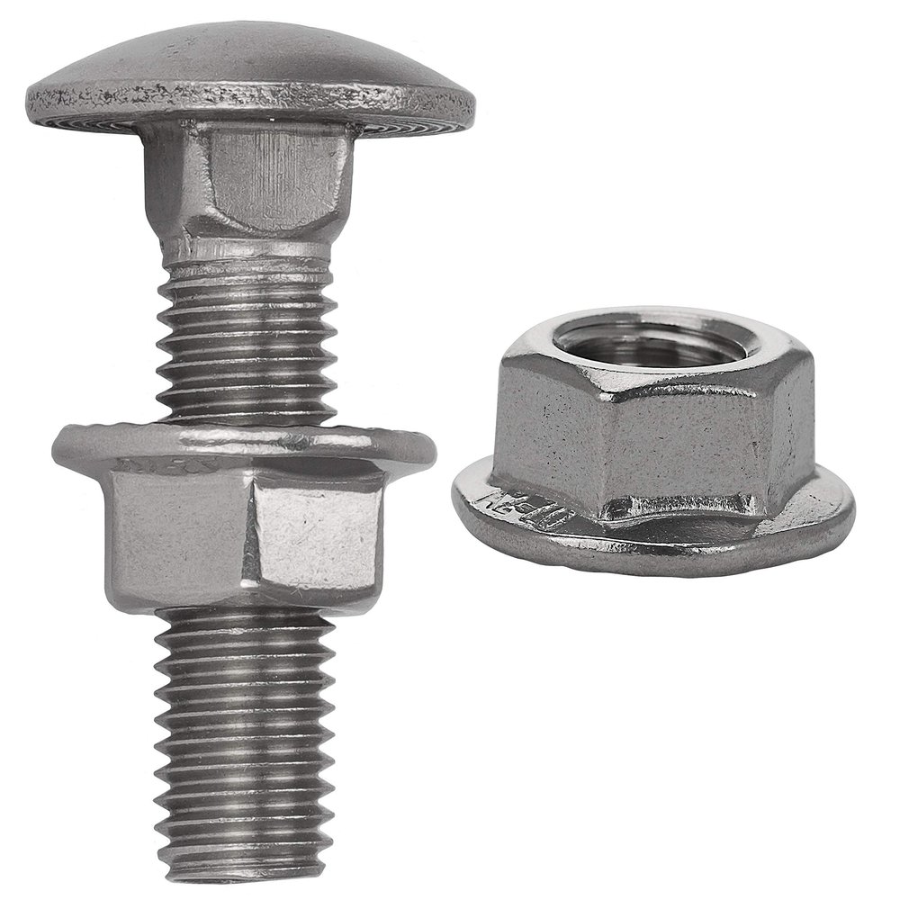 FASTON M10 x 90 Carriage Bolts with Flanged Serrated Hex Nuts, A2 Stainless Steel, 50-Pack