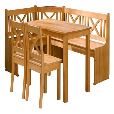 Mirjan24 Corner Bench Set X, Alder Wood Kitchen Dining Set with Table, 2 Stools and Corner Bench