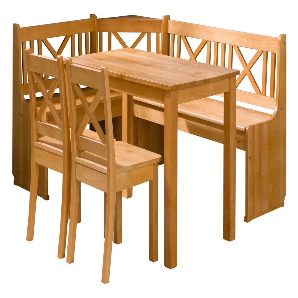 Mirjan24 Corner Bench Set X, Alder Wood Kitchen Dining Set with Table, 2 Stools and Corner Bench
