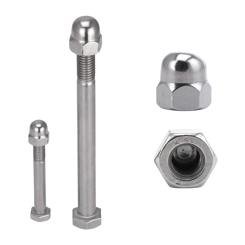 FASTON M6 x 85 Hex Bolts with High-Form Cap Nuts, A2 Stainless Steel, Partially Threaded, 2-Pack