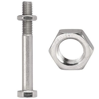 FASTON M10x55 Hex Head Machine Screws with Low-Profile Hex Nuts, Partial Thread, Stainless Steel A2 (V2A), 10 pcs