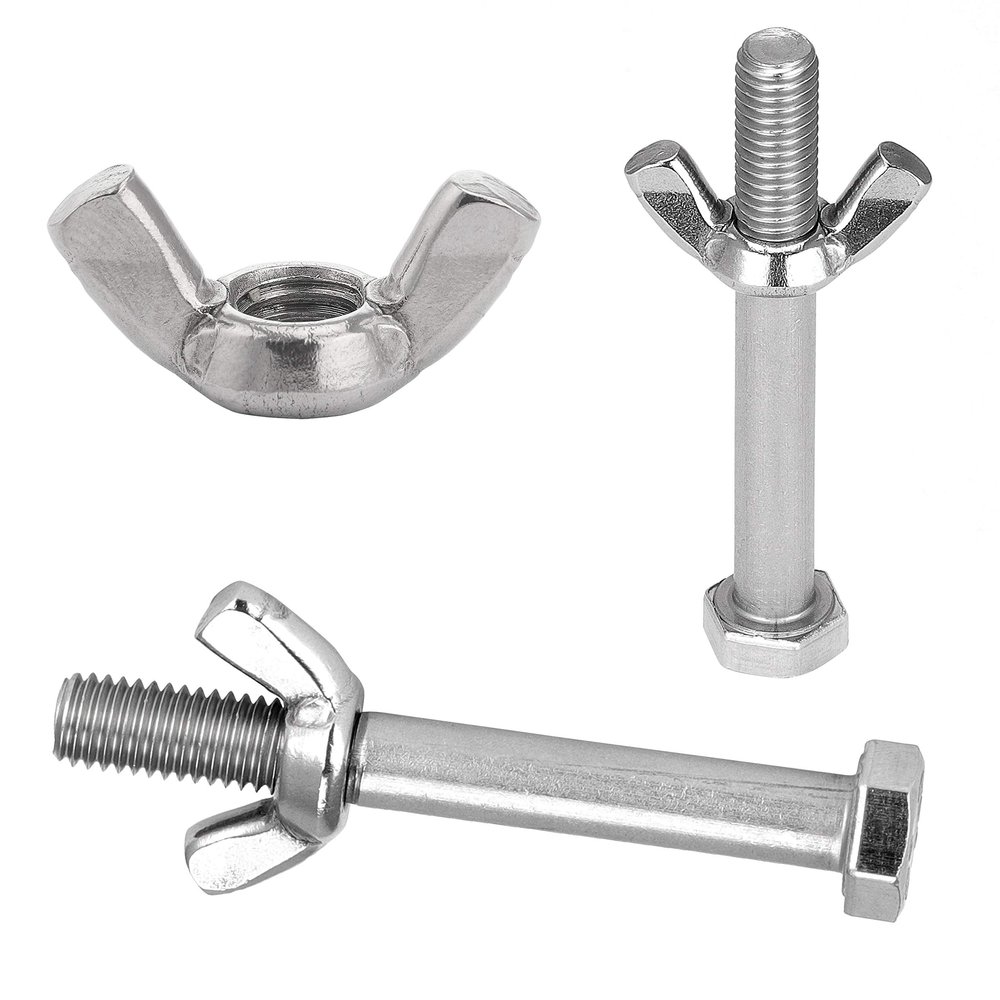 FASTON M8 x 130 Hex Head Bolts with Wing Nuts, Partial Thread, Stainless Steel A2 (V2A), 2-Pack