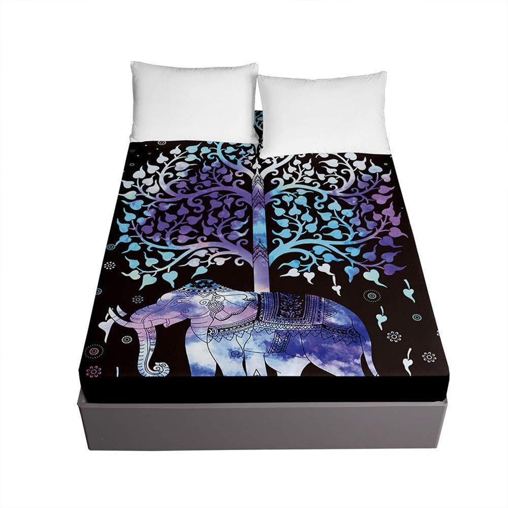 Chickw1 Microfiber Fitted Sheet, 3D Elephant Print, Up to 30 cm Deep, Watercolor, 200 x 200 x 30 cm