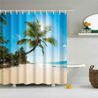 FANSU Mold-Resistant 3D Printed Polyester Shower Curtain, Waterproof, Antibacterial, Beach, 120 x 180 cm