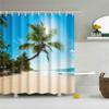 FANSU Mold-Resistant 3D Printed Polyester Shower Curtain, Waterproof, Antibacterial, Beach, 120 x 180 cm view 1