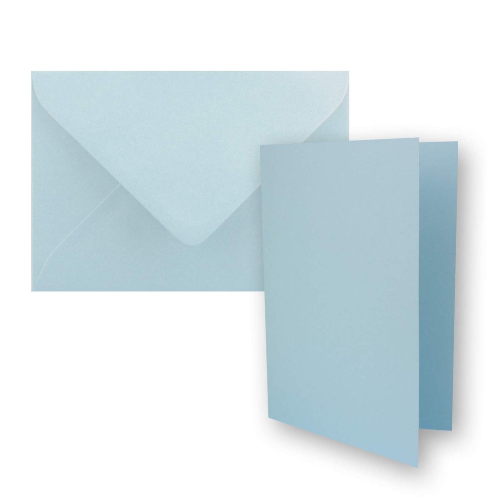 400x DIN A7 Folded Card Set, 10.5 x 7.4 cm, with DIN C7 Envelopes in Light Blue