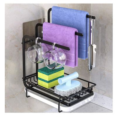 Liudan Kitchen Storage Rack, Space-Saving Over-Sink Wall Rack with Drip Tray, Black