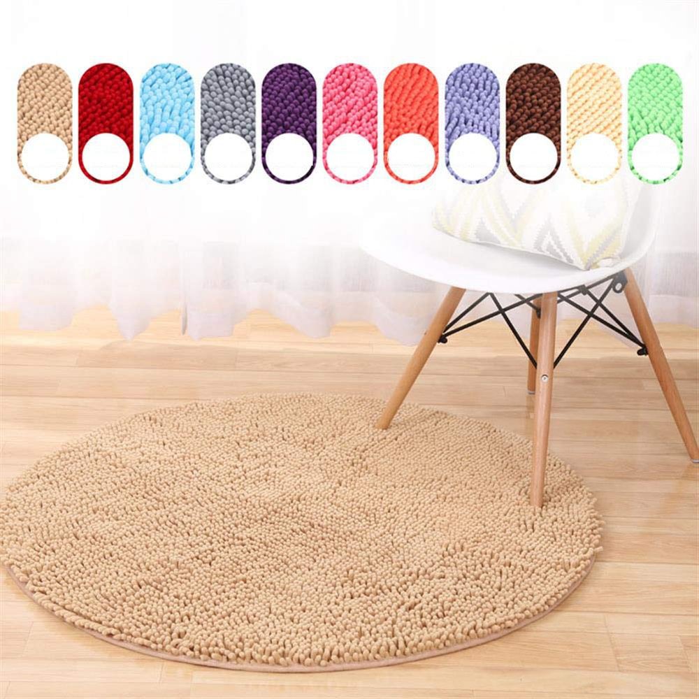 Geling Chenille Round Bath Mat, Non-Slip Shaggy Microfiber, Water-Absorbent, Machine-Washable, Camel, 120 cm