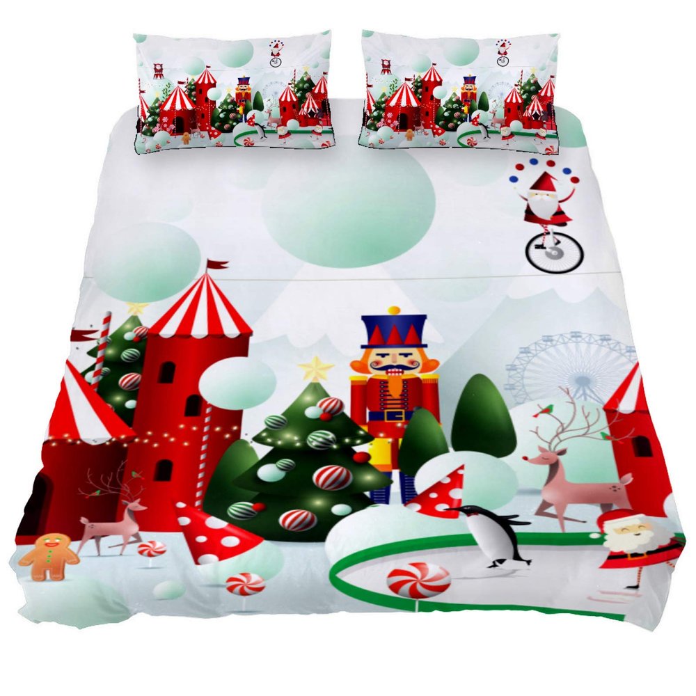 Eslifey Winter Wonderland Christmas Penguins 3-Piece Bedding Set with Duvet Cover and 2 Pillowcases