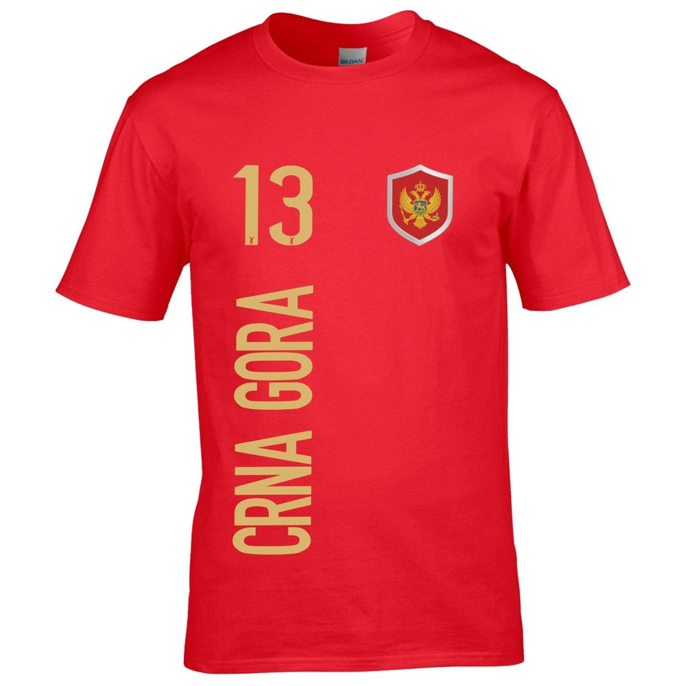 FanShirts4u Men's Fan Shirt Jersey - Montenegro/CRNA GORA - T-Shirt with Custom Name & Number, World Cup/European Championship (XXL, CRNA GORA/Red)
