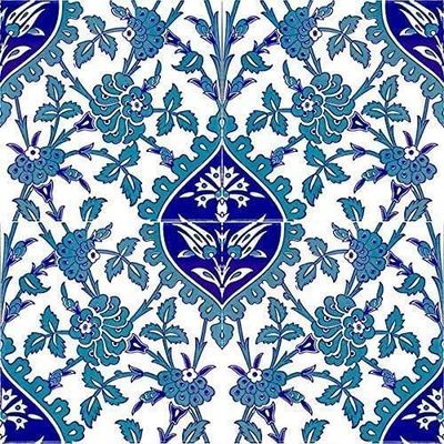 Cerames Erol Colorful Turkish Wall Tiles, 1 Pack, 0.48 m² (12 Pieces), Iznik Patterned Ceramic Tiles, 20 x 20 cm
