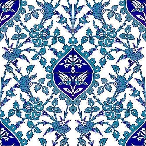Cerames Erol Colorful Turkish Wall Tiles, 1 Pack, 0.48 m² (12 Pieces), Iznik Patterned Ceramic Tiles, 20 x 20 cm