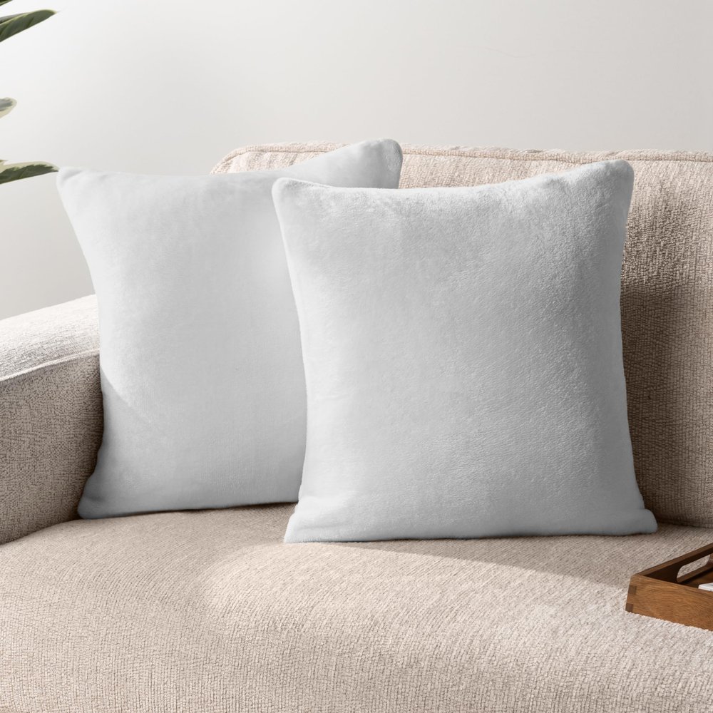 PAVILIA Decorative Pillow Covers, Set of 2, 18 x 18 in, Solid Light Gray, Velvet Fleece, Zippered