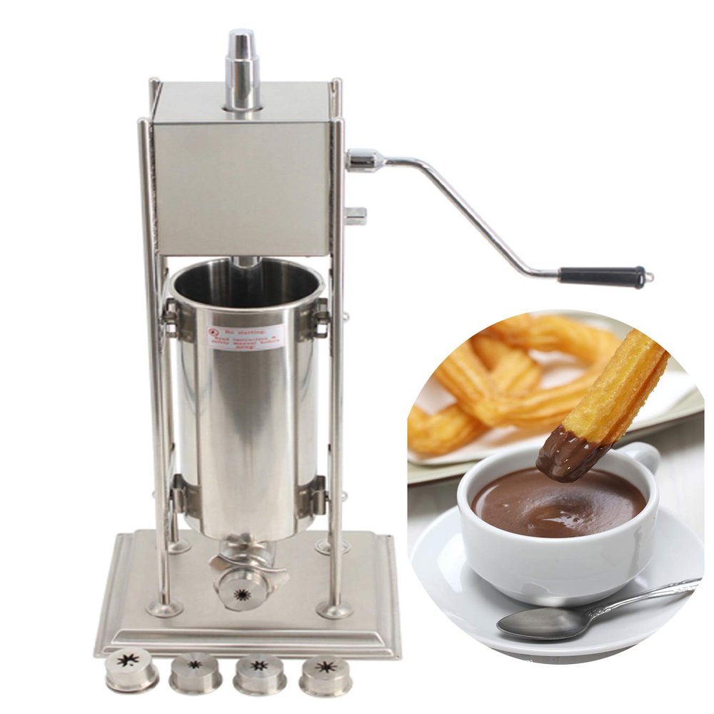 Moongiantgo Manual Spanish Churro Maker and Filler, Stainless Steel, 5 Nozzles, Commercial Use (5 L)